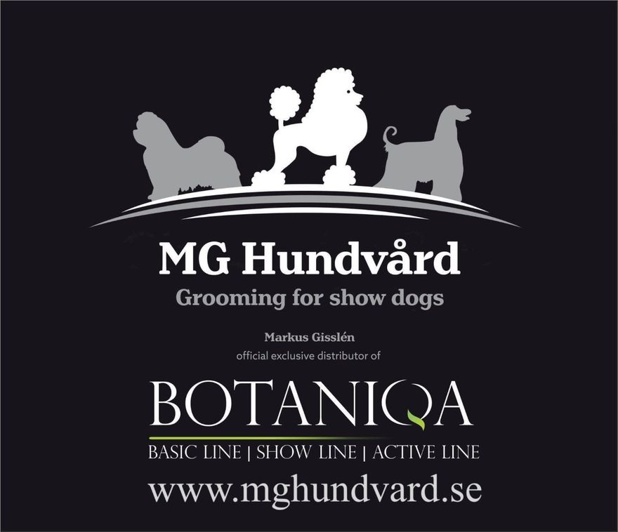 Alla våra hundar badas o groomas alltid i Botaniqa produkter från www.mghundvard.se